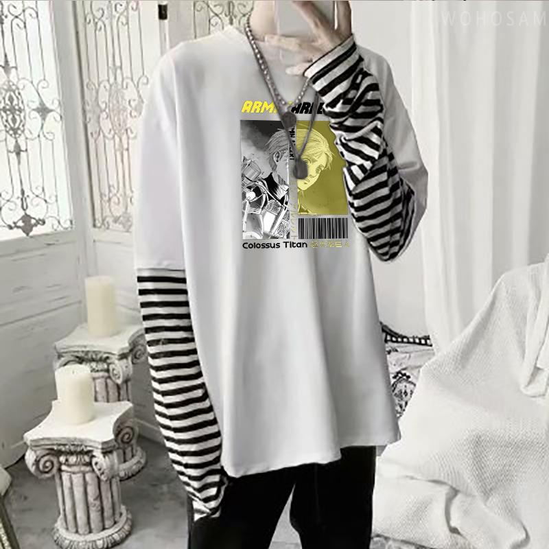 Аниме Атака Титанов ARMIN ARLERT Мужские футболки Топ японская манга Забавный Колосс Тикан Летняя негабаритная футболка в полоску с длинными рукавами 4XL белый 1709₽