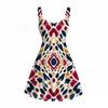 Women Plus Size Strappy Off Shoulder Sleeveless Square Neck Dress Printed Off White Blue Beige Fitted Waist Flared Hem