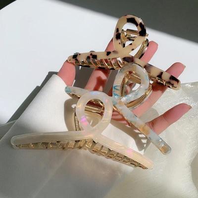 Leopard Print Hair Clip, Twisted Mother-of-pearl Holographic Hairpin