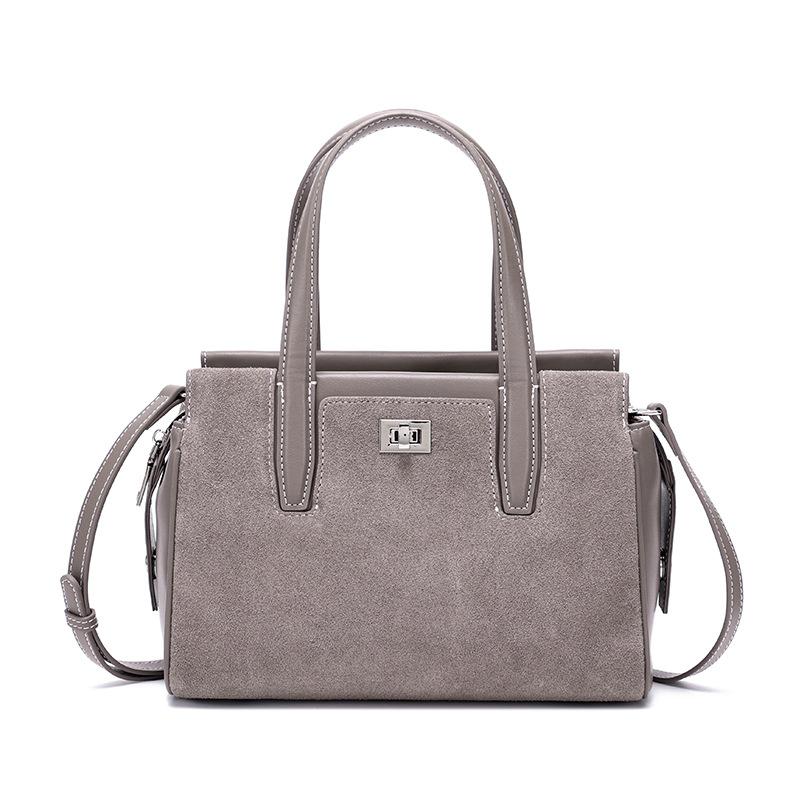 Burminsa Suède Koeienhuid Echt Leer Tote Handtas voor Dames Luxe Ontwerper Satchel Werk Schouder Crossbody Tas gray