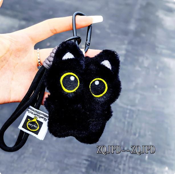 Upgraded Hook Squeaky Black Cat Bag Charm: Cute Plush Backpack Keyring