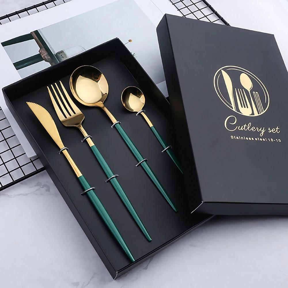 30pcs Dinnerware Sets Stainless Steel Gold Tableware Set Knife Fork Spoon Kitchen Dinner Flatware Set Wrstern Cutlery Set