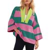 Women's Oversized Striped Shirt Half Zip Sweatshirt Patchwork V Neck Top Casual Loose Pullover