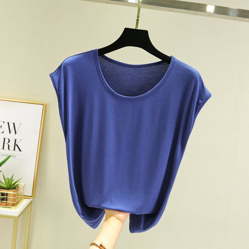 

Модальный круглый вырез Без рукавов Топы Женские Летние Тонкие Большого размера Дышащая футболка Легче всего сочетать Стройнящая Свободная Базовая рубашка Denim Blue 3XL (80.00 kg-90.00 kg recommended