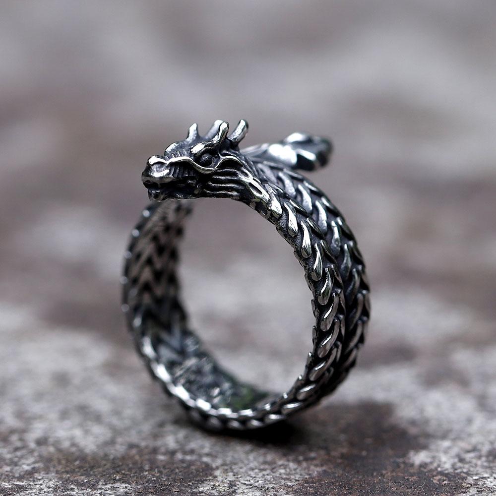 

NEW Men s 316L Stainless Steel Rings Vintage Viking Dragon Head Animal Ring Odin Amulet Jewelry for Gift Free Shipping 7