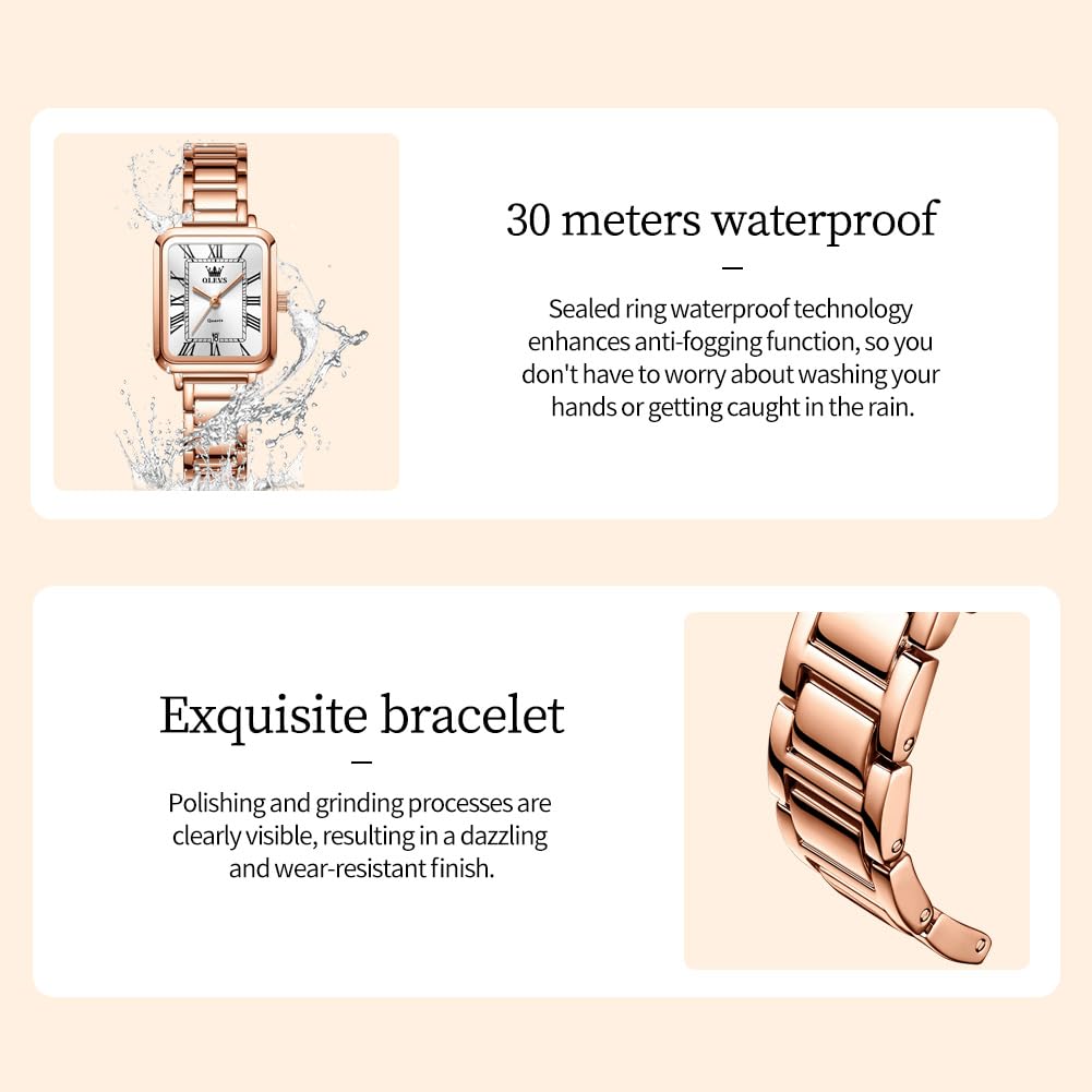 OLEVS Quartz Simple and Rose Gold White Women's Watch, Elegant, Luminous,