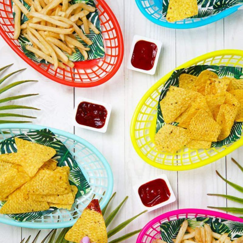 1Pc Storage Basket Retro Style Plastic Colour Desktop Storage Unique Hollow Out Snack Plate Drain Basket