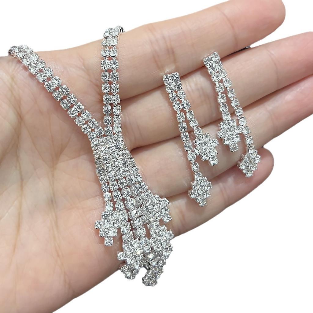 New Sparkling Diamond Cross Bridal Necklace Earrings Two-piece Wedding Banquet Jewelry Set Wedding Dress Accessories