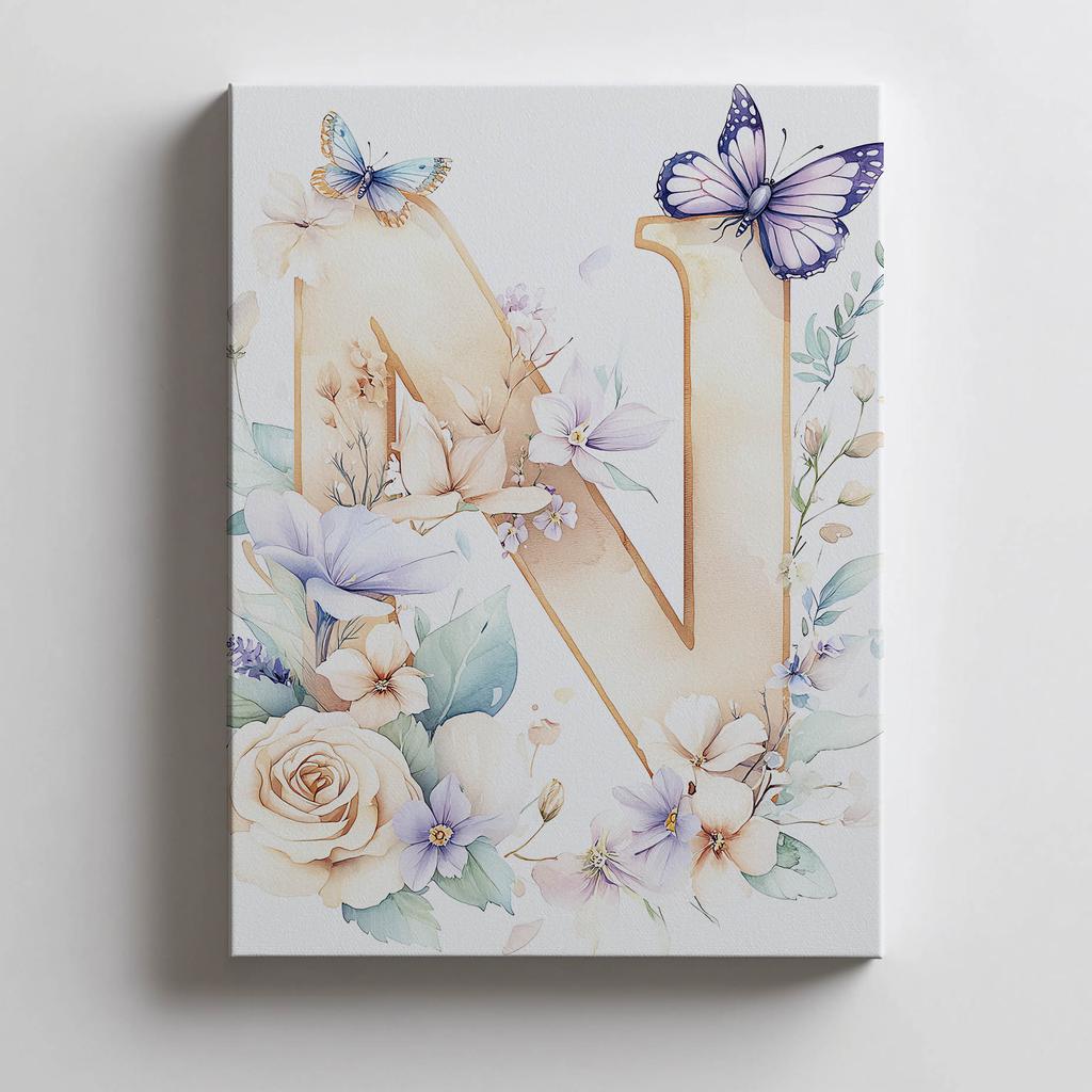 N - Kwiatowy Plakat Dla Dzieci N - Kwiatowy Plakat Dla Dzieci, 50X70 Cm, Bez Ramy, Płótno Premium Na Blejtramie
