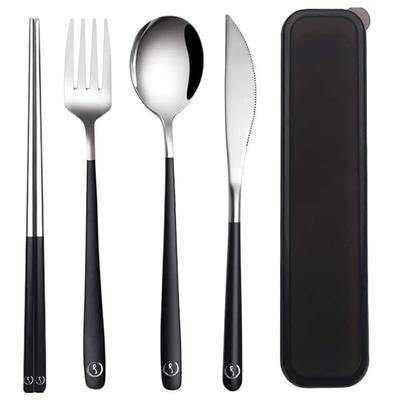 SOVIFKI Kamp Çubukları ve Kaşık Açık Hava Çatal Bıçak Takımı ve Bento Paslanmaz Siyah Set, Çatal, Bıçak, Kutu, Taşınabilir, Tek Kişilik, Çelik,