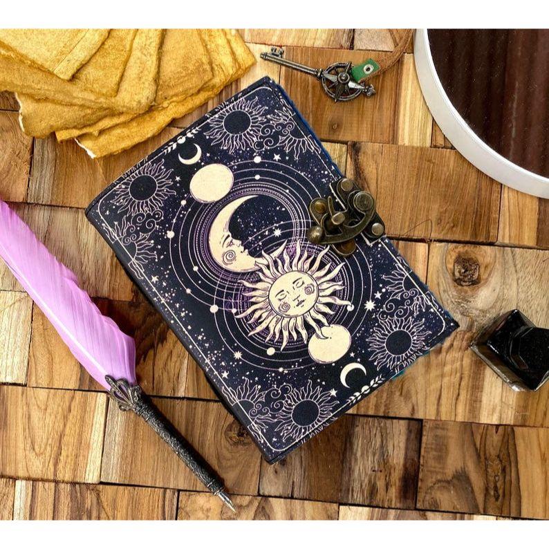 Sun & Moon Leather Grimoire Journal: Spell Book