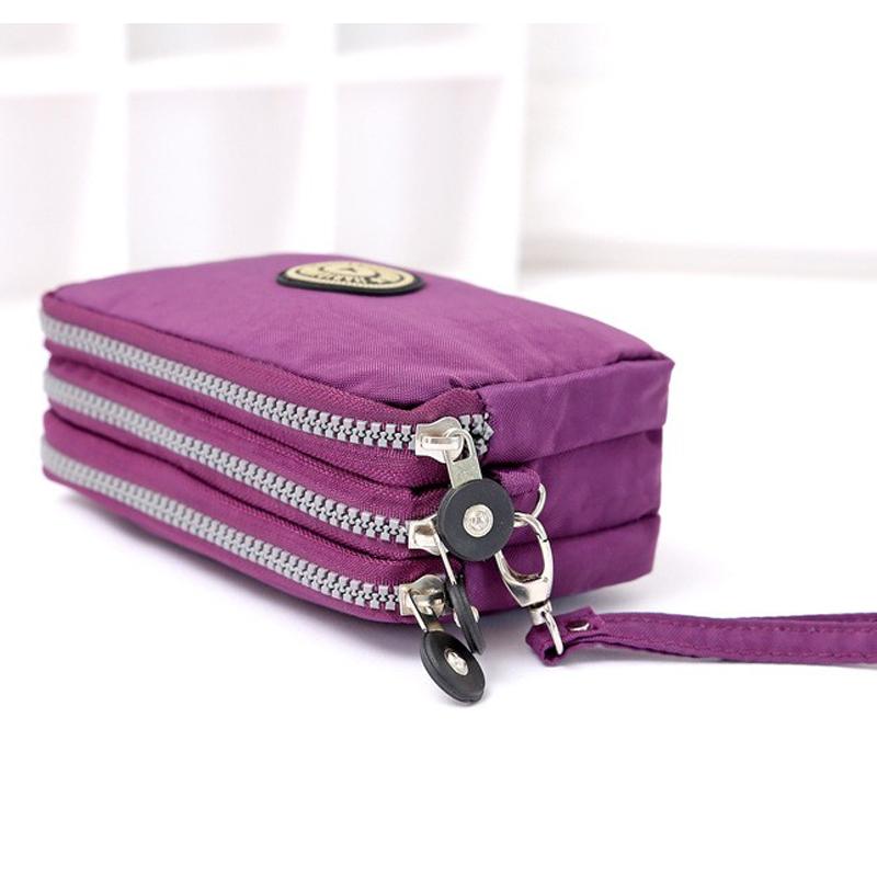 Moda feminina carteira grande capacidade de náilon à prova dwaterproof água zíper moeda bolsa mini saco com três zíper portátil carteiras bolsa de telefone