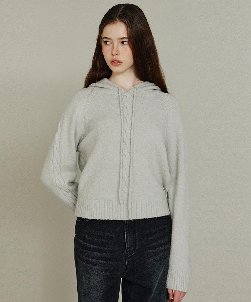 ITOV SEOUL Boucle Cable Hoodie Knit Lg