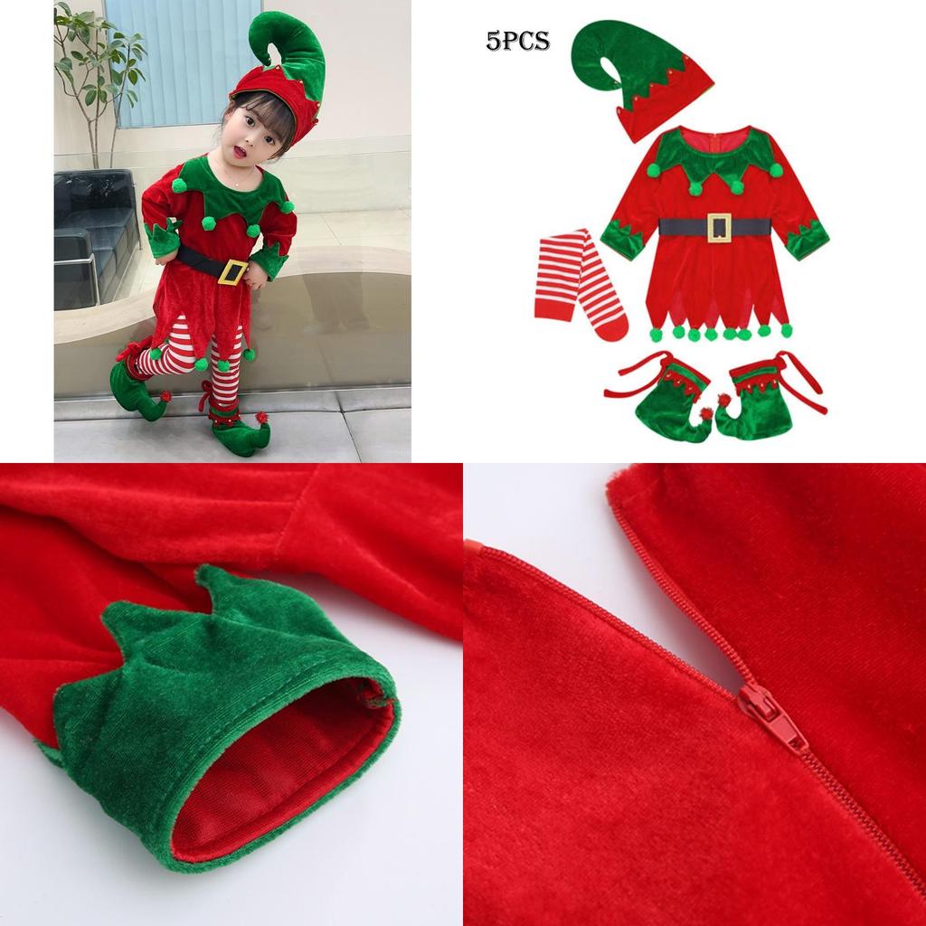 Velvet Boys Girls Christmas Elf Outfit Xmas Party Cosplay Set