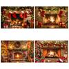 Winter Christmas Fireplace Backdrop Christmas Tree Gift Socks Wreath Family Party Xmas Decor Photography Background Photo Studio