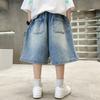 Tween Boy Casual Denim Shorts for Summer Kids Vintage Capris Denim Pants Teens Child Loose Style Knee Length Jeans 5-14Y