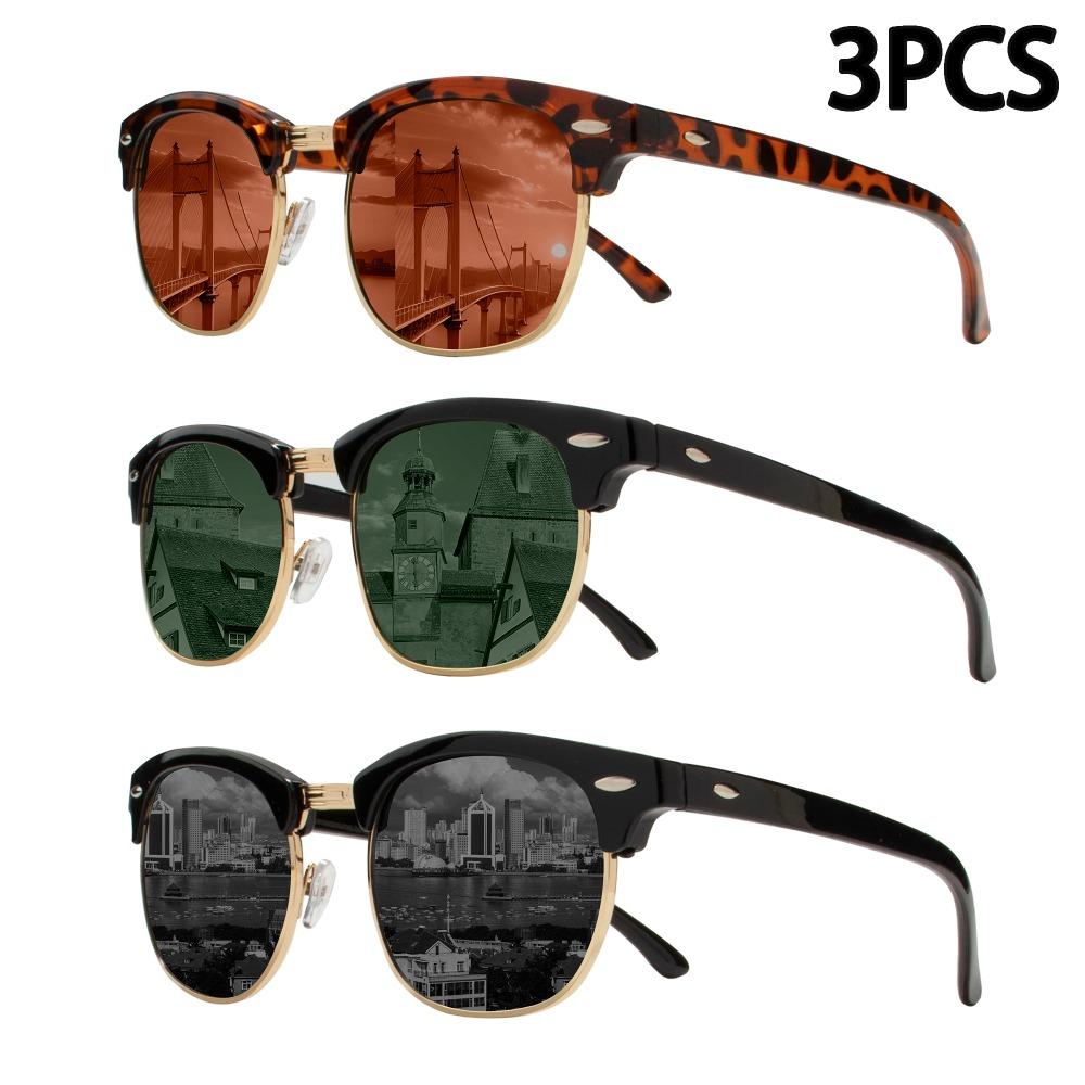 

3 шт. Классические поляризационные солнцезащитные очки Мужские Женские Ретро Высокое качество Солнцезащитные очки Заклепка Женские Мужские Модные Зеркальные Солнцезащитные очки