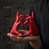Halloween Tabletop Ornament Gothic Devil Hands Heart Statue, Demon Fingers in A Gesture Realistic Texture Sculpture Sculpture, Resin Love Sign