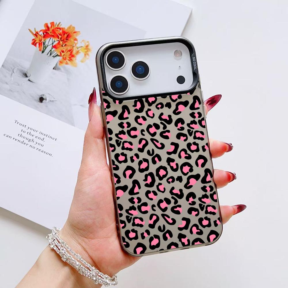 INS Leopard Print Phone Case For iPhone 17 16 15 14 13 12 11 Pro Max Air Matte Laser Aurora Shockproof Funda