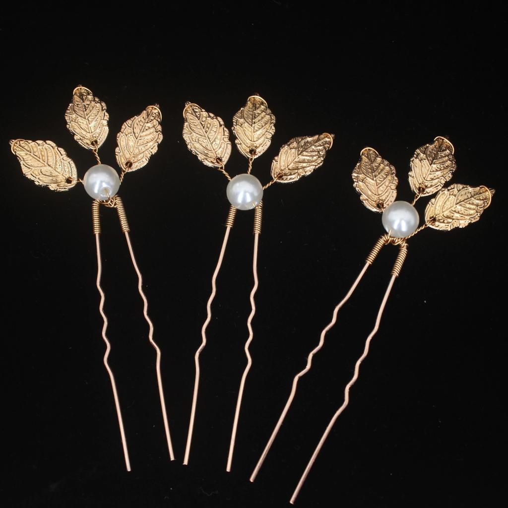 Women U-shaped Hairpin Pearl Barrette Clip Hairpins Leaf Bridal Hair Jewelry Accessories DIY Wedding Hairstyle Design Tools Gift