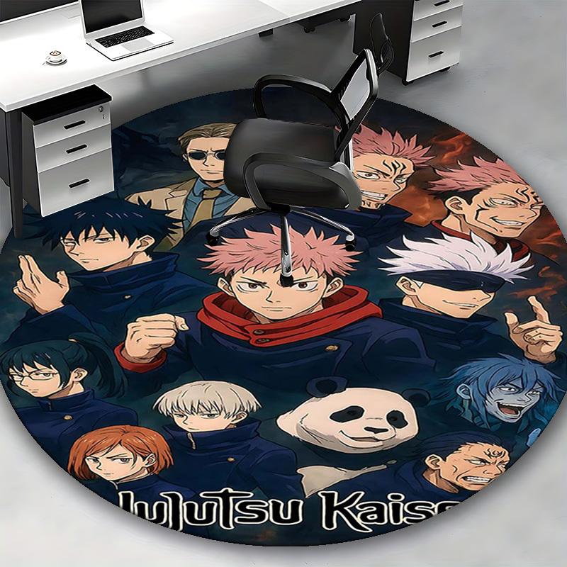 1pc Jujutsu Kaisen Anime Round Carpet Office Chair Mat, NonSlip Rug for Home Decor, Living Room, Bedroom, Game Room