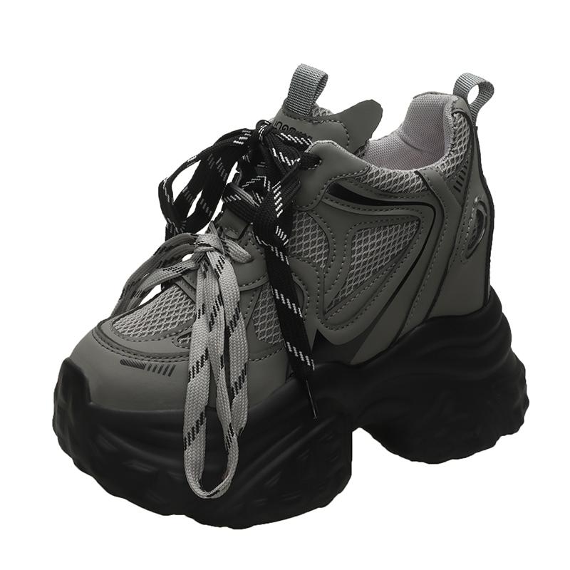 Fashion 11CM New 2025 Autumn Breathable Women Chunky Sneakers Lace-up Wedges Mesh Shoes Thick Soles Trainers High Platform Casual Shoes