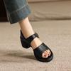 Krazing Pot Microfiber Fashion Thick Med Heels Peep Toe Shoes Metal Buckle Summer Size 43 Size 42 Platform Women Sandals