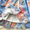 Women Off Shoulder Floral Print Short Dress Long Sleeve Ruffle Splice Smocked Waist A-Line Mini Skirt Casual Summer Beach Vacation Dress