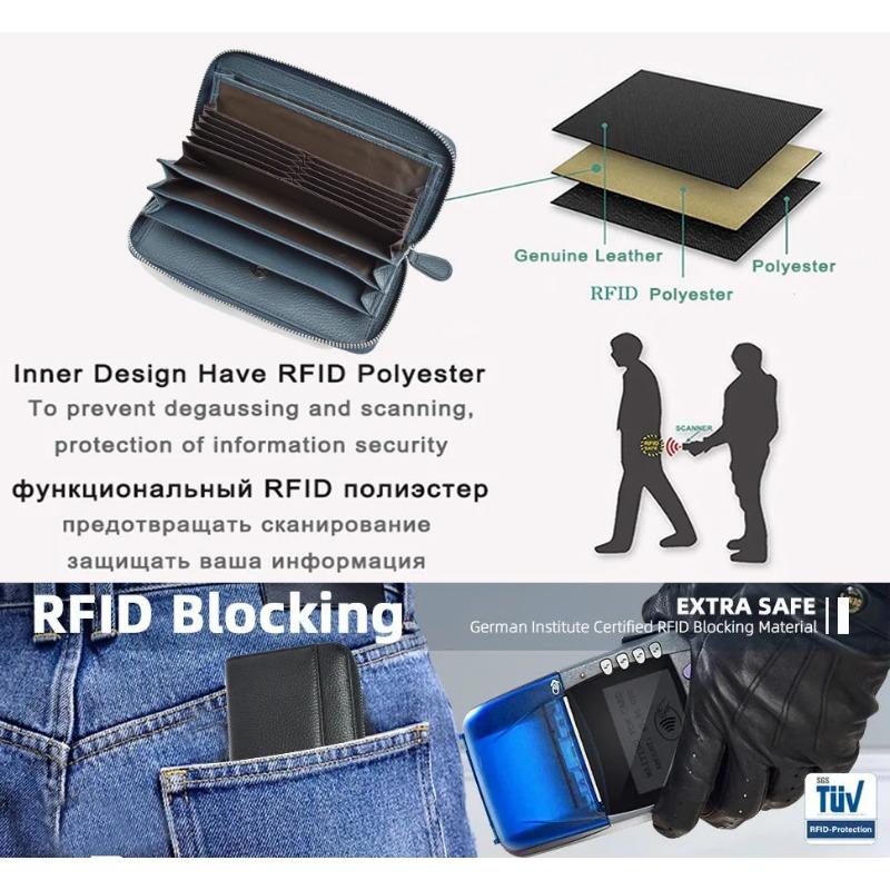 Women's wallet long handheld card holder large capacity multi-card clutch 100% genuine leather luxury zippered coin purse