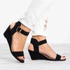 Women's Summer Mid Heel Sandals One Word Buckle Solid Flock Open Toe Roman Beach Dress Shoes