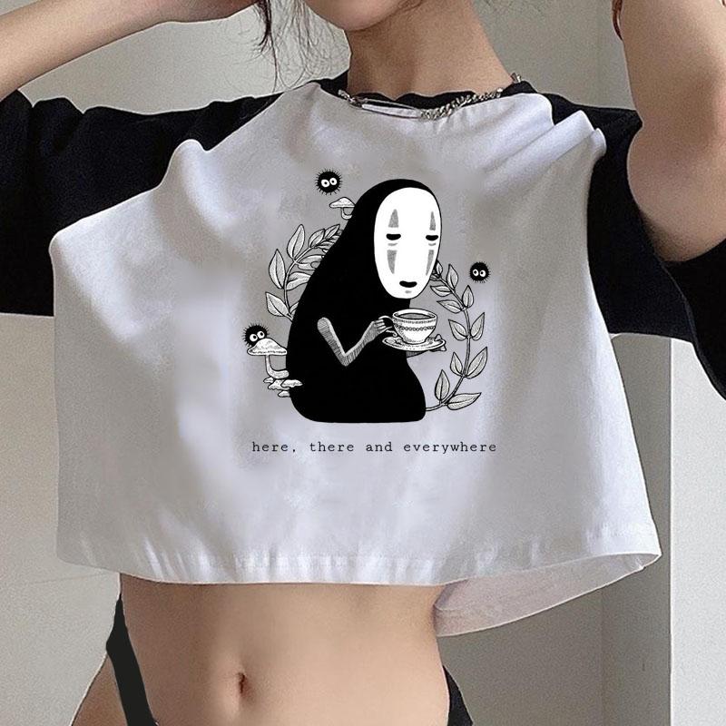 Totoro Studio Ghibli Harajuku T Shirt Women Cropped Ullzang Miyazaki Hayao Tshirt Funny Cartoon T-shirt Anime Crop Top