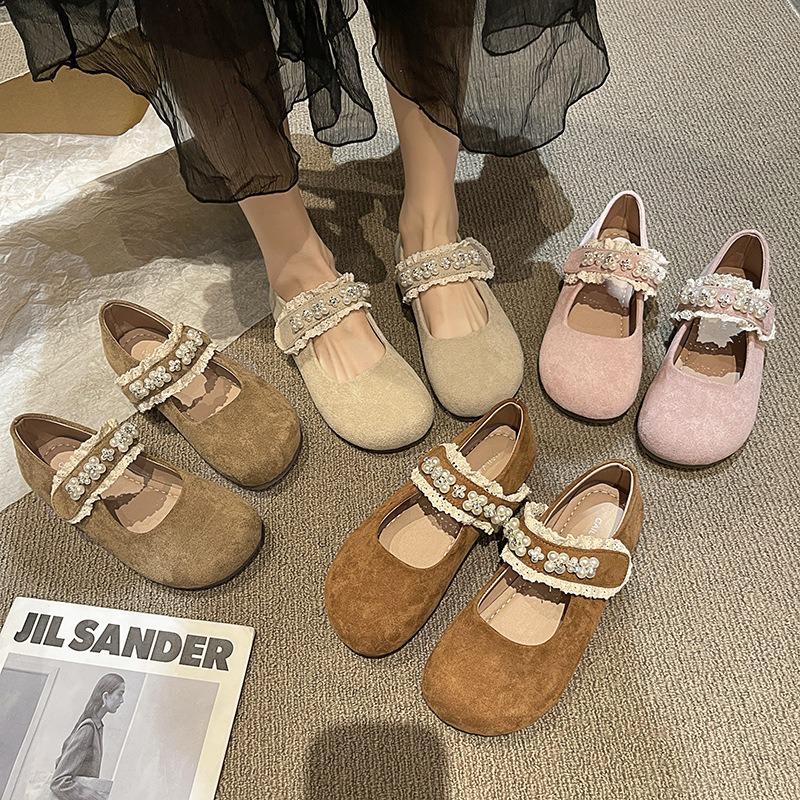 With pearl dress, outer wear single shoes versatile Mary Jane shoes women's sole with princess shoes retro women's soft skirt
