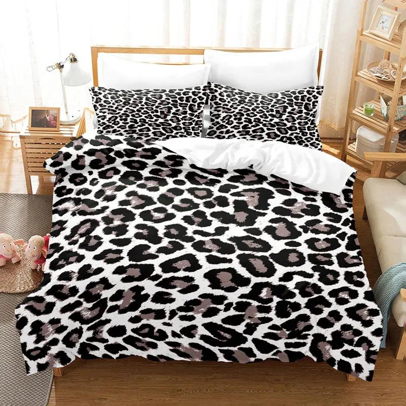 Digital Printing Three-Piece Kit Quilt Cover Pillowcase Leopard Print Bedding