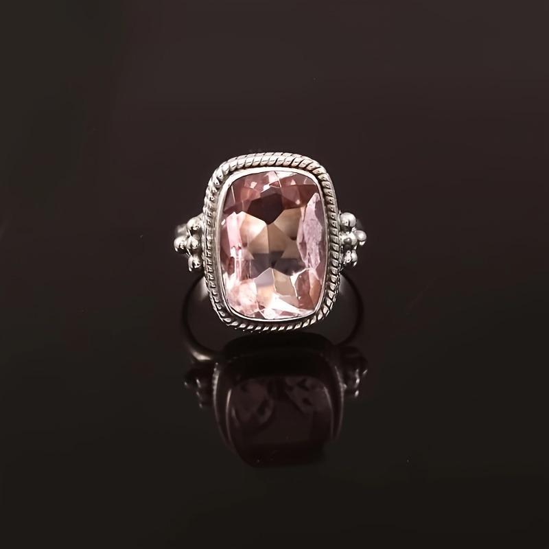 1 Pcs Retro  Rings For Women Aquamarine Birthstone Fine Filigree Pattern Cocktail Party Ring Wedding Banquet Fine Jewelry