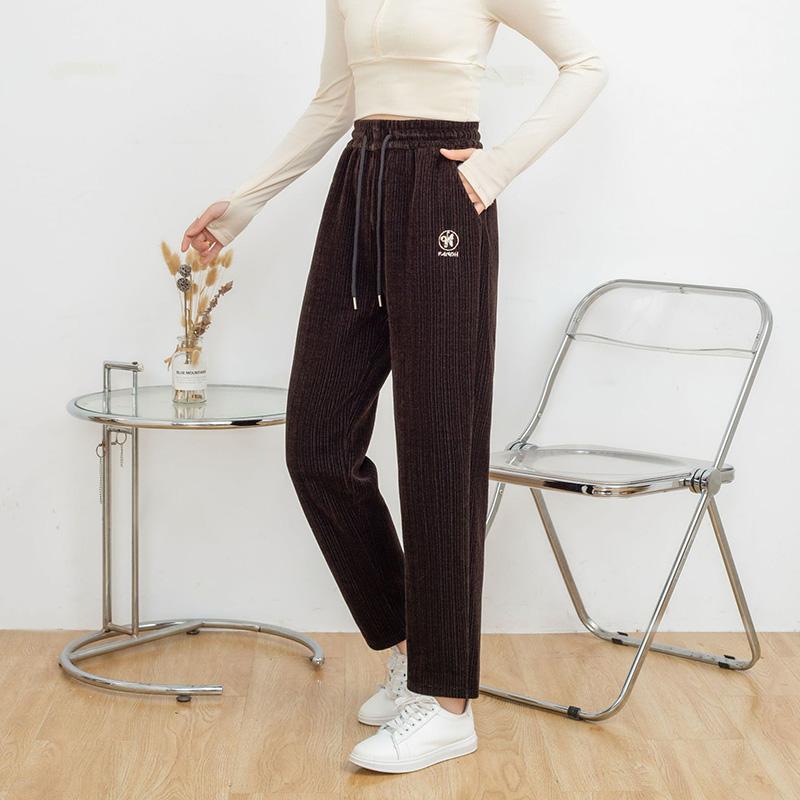 

Жіночі осінні кашемірові повсякденні широкі довгі штани з еластичною талією, що моделюють фігуру, універсальні, зручні, вельветові штани з прямими штанинами 4XL