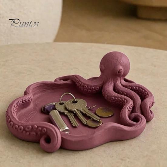 3D Printed Octopus Organizer Storage Tray, Printing Molding, with Tentacle Matte Black Tray Groove Integrated for Keys Jewelry Stationery Decorative