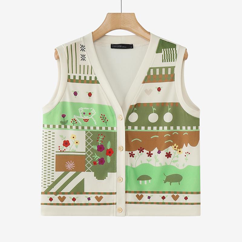 

ZANZEA Женские винтажные жилеты без рукавов с V-образным вырезом и принтом 2XL