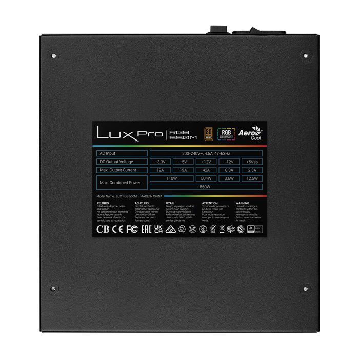 Bloc d'alimentation - aerocool - lux pro rgb 550m - 550w - 80plus bronze - éclairage led rgb