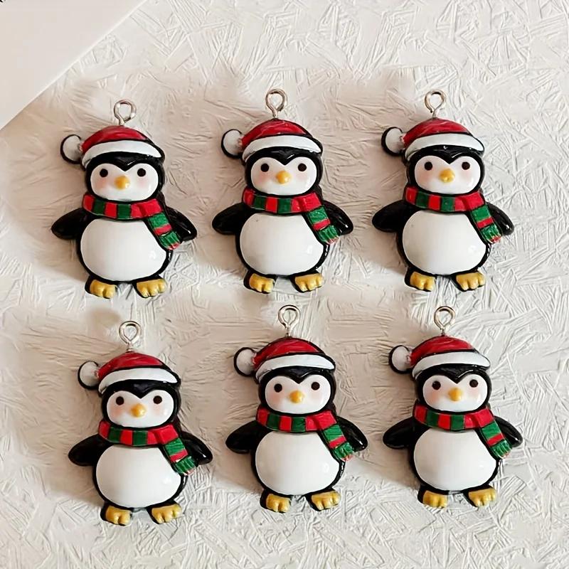 11 Pcs Cute Christmas Penguin Resin Charms Funny Christmas Hats Animal Pendants DIY Christmas Gifts Jewelry Making Accessories