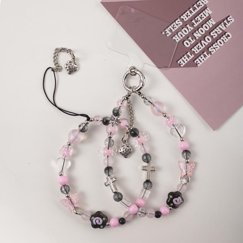 High-End Cartoon Butterfly & Flower Metal Cross Phone Wrist Strap Lanyard