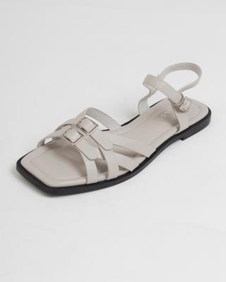 Flache Sandalen Allsy 41869 36 Hellgrau Öko-Leder