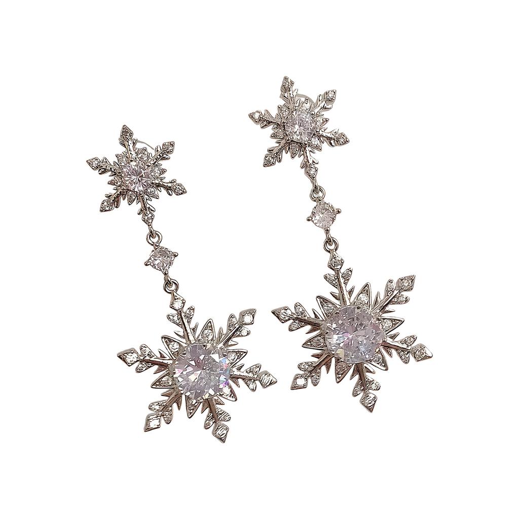 Perfect Gift Pair of Snowflake Tassels Earrings with Zircon Accents for Birthdays Holidays Special Event Women Elegant Jewelry