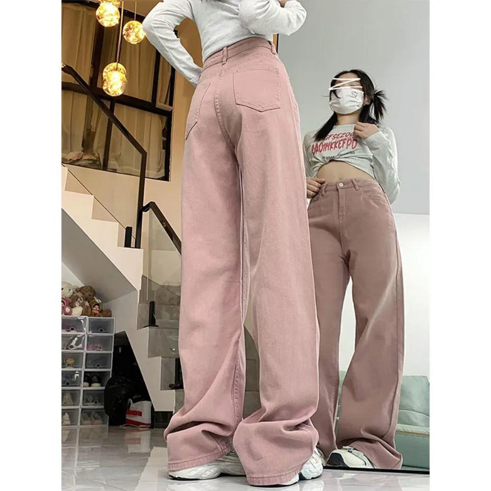 Simple high-waisted wide-leg jeans for women's spring and autumn new fashionable and thin versatile casual floor-mopping jeans