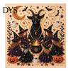 Fall Holiday Decoration Halloween Faux Pearl Art DIY Kit, 3D Bead Embroidery Craft Set, Spooky Painting Kit Ghost Goat Witch Wall Art, Seasonal