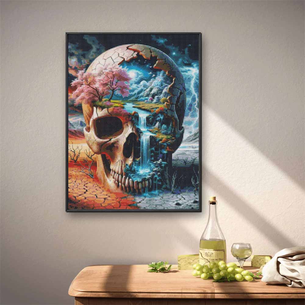 Diamond Art Painting Kit Surreal Split Landscape Skull Pattern DIY Full Drill Canvas Relaxing Craft Gift for Home Wall Decor Adults