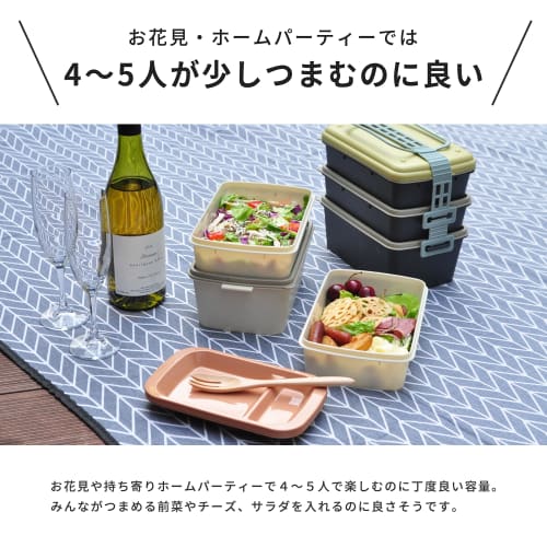 GENIAL Picnic Lunch Box: A 4200ml Capacity, Three-tiered Lunch Box. Nesting Allows for Compact Storage. The Slim Rectangular Shape with Shallow Top Tw