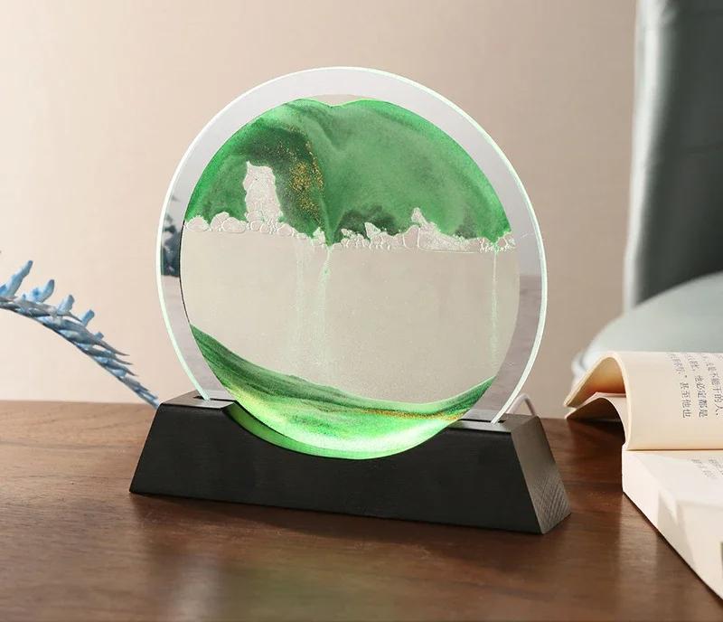 Sandscape Moving Sand Art Picture Table Lamp 3D Hourglass Quicksand Flowing Sand Painting Office Desktop Home Decor Gifts