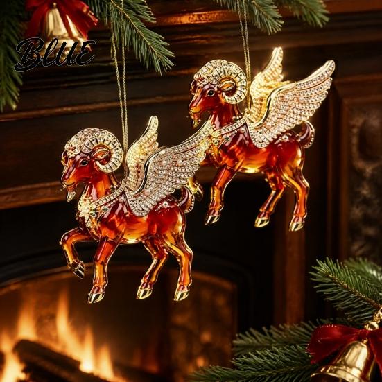 Seasonal Celebration Ornaments 2Pcs 2D Goat Hanging Ornaments Acrylic Winged Pendants Year of Christmas Tree Decor The Auspicious Decorations