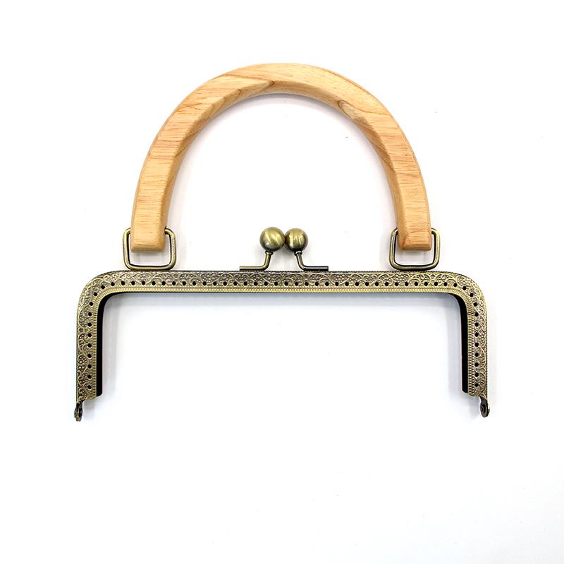 20CM Dark Embossed Bronze Handbag Handle with 25CM Square Wood Clasp and Smooth Screw Material