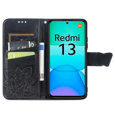 Για Xiaomi Redmi 13 5G/13 4G Θήκη Σταντ Δερμάτινη Θήκη Τηλεφώνου με Εκτύπωση Πεταλούδα και Λουλούδι